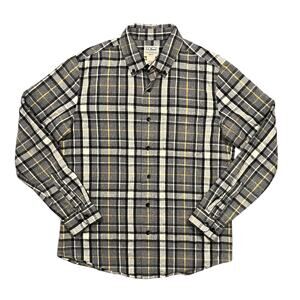 L.L. Bean Slim Fit Gray Black Yellow Plaid Flannel Button Shirt Mens Medium
